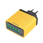 Adattatore di alimentazione per caricabatterie da viaggio USB a ricarica rapida multifunzionale a 6 porte, modello: spina europea gialla