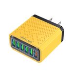 Adattatore di alimentazione per caricabatterie da viaggio USB a ricarica rapida multifunzionale a 6 porte, modello: spina americana gialla
