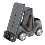 T20 Caricabatterie wireless per sveglia da tavolo 5 in 1 a forma di auto con luce atmosferica (grigio)