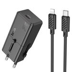 Caricabatterie da viaggio universale hoco AC25 Mini Single Port PD30W con cavo da tipo C a 8 pin (nero)