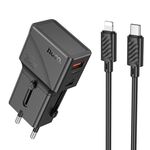 Caricabatterie da viaggio universale hoco AC24 Mini PD25W QC3.0 con cavo da tipo C a 8 pin (nero)