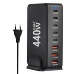 Caricabatterie da viaggio con adattatore di alimentazione USB GaN da 440 W con 3 porte USB, 5 porte PD, spina: spina UE (nero)