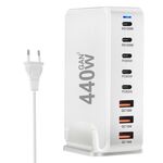 Caricabatterie da viaggio con adattatore di alimentazione USB GaN da 440 W con 3 porte USB, 5 porte PD, spina UE (bianco)