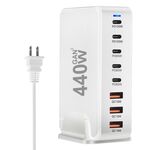 Caricabatterie da viaggio con adattatore di alimentazione USB GaN da 440 W con 3 porte USB, 5 porte PD, spina: spina USA (bianco)