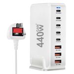 Caricabatterie da viaggio con adattatore di alimentazione USB GaN da 440 W con 3 porte USB, 5 porte PD, spina UK (bianco)
