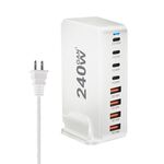 YMS-858 GaN 240W USB x 4, Caricabatterie rapido USB-C / Type-C x 4, Tipo di spina: spina USA (bianco)