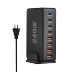 YMS-858 GaN 240W USB x 4, Caricabatterie rapido USB-C / Type-C x 4, Tipo di spina: spina USA (nero)