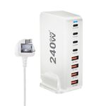 YMS-858 GaN 240W USB x 4, Caricabatterie rapido USB-C / Type-C x 4, Tipo di spina: spina UK (bianco)