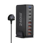 YMS-858 GaN 240W USB x 4, Caricabatterie rapido USB-C / Type-C x 4, Tipo di spina: spina UK (nero)
