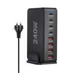 YMS-858 GaN 240W USB x 4, Caricabatterie rapido USB-C / Type-C x 4, Tipo di spina: spina AU (nero)