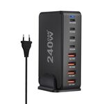 YMS-858 GaN 240W USB x 4, Caricabatterie rapido USB-C / Type-C x 4, Tipo di spina: spina UE (nero)