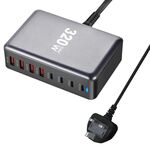 YMX-320W GaN 320W USB x 4, Caricabatterie rapido USB-C / Type-C x 4, Tipo di spina: spina UK (grigio)