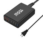 Caricabatterie rapido da tavolo 155W 4Type-C, 2USB 6 porte, tipo di spina: spina USA (nero)