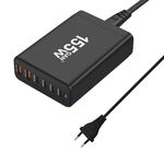 Caricabatterie rapido da tavolo 155W 4Type-C, 2USB 6 porte, tipo di spina: spina UE (nero)