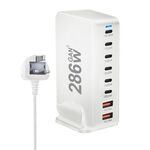 YMX-986 286W 6Type-C, 3USB 8-Ports Caricabatterie rapido da tavolo, tipo di spina: spina UK (bianco)