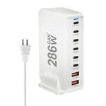 YMX-986 286W 6Type-C, 3USB 8-Ports Caricabatterie rapido da tavolo, tipo di spina: spina UE (bianco)