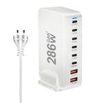 YMX-986 286W 6Type-C, 3USB 8-Ports Caricabatterie rapido da tavolo, tipo di spina: spina AU (bianco)