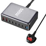 Caricabatterie da tavolo multiporta GaN 6 Type-C 2 USB da 500 W con condivisione, spina: spina UK (grigio)