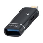 Adattatore OTG di ricarica 2 in 1 da 8 pin a USB e tipo C (nero)
