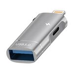 Adattatore OTG di ricarica 2 in 1 da 8 pin a USB e tipo C (grigio)
