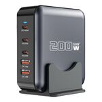 Caricabatterie da tavolo multiporta GaN 3 Type-C 2 USB da 200 W con condivisione, spina: spina AU (grigio)