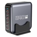 Caricabatterie da tavolo multi-condivisione USB-C/Type-C GaN da 240 W a 6 porte, spina: spina AU (grigio)
