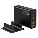 Caricabatterie da tavolo multiporta GaN 4 Type-C 2 USB da 200 W con condivisione, spina: spina UE (nero)