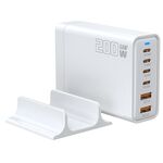 Caricabatterie da tavolo multiporta GaN 4 Type-C 2 USB da 200 W con condivisione, spina: spina UE (bianco)