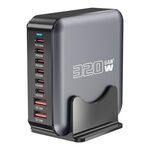 Caricabatterie da tavolo multiporta GaN 6 Type-C 2 USB da 320 W con condivisione, spina: spina AU (grigio)
