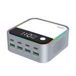 Stazione di ricarica da tavolo multiporta con display digitale intelligente WLX-M8 da 120 W, spina UE (grigio bianco)