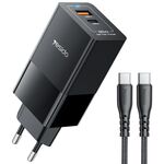Yesido YC73 65W USB e USB-C / Type-C Dual Port GaN Caricabatterie rapido Set, spina UE (nero)