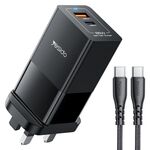 Yesido YC92 65W USB e USB-C / Type-C Dual Port GaN Caricabatterie rapido Set, spina UK (nero)