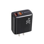 Caricabatterie multiprotocollo compatibile PD31 5V-20V 30W USB-C / Type-C + USB-A, spina USA (nero)