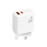 PD31 5V-20V 30W Caricabatterie compatibile con protocollo multiplo USB-C / Tipo-C + USB-A, spina UK (bianco)