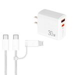 Caricabatterie PD31 30W USB-C / Type-C + USB-A con cavo dati Type-C+8 Pin 2 in 1, spina USA (bianco)