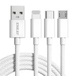 ENKAY CB173 3 in 1 Candy Color 60W USB a 8 pin / Tipo-C / Cavo dati di ricarica Micro USB, lunghezza: 1,5 m (bianco)