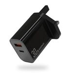NORTHJO NOPD3002 USB-C / Type-C PD 30W + QC3.0 Caricabatterie da muro rapido con doppia porta USB UK Plug (nero)