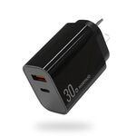 NORTHJO NOPD3002 USB-C / Type-C PD 30W + QC3.0 Caricabatterie da muro rapido a doppia porta USB AU Plug (nero)