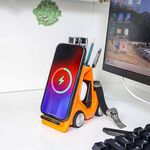 Caricabatterie wireless da tavolo T20S 3 in 1 da 15 W a forma di carrello elevatore con luce LED per atmosfera (arancione)