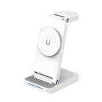 S90-3 3 in 1 Caricabatterie wireless pieghevole magnetico per telefono, auricolare, orologio, supporto di ricarica rapida (bianco)