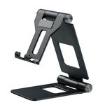 Supporto pigro per tablet da tavolo con doppio supporto per telefono cellulare pieghevole Z10A in lega di alluminio (nero)