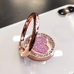 Supporto per anello per telefono cellulare con cuore rotondo glitterato, supporto in metallo (oro rosa)