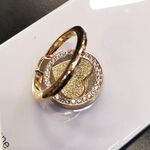 Supporto rotondo in metallo con anello per cellulare con cuore glitterato (oro)