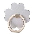 Supporto per telefono da tavolo girevole con supporto per anello da dito in metallo, colore: argento con ossidazione dell'erba a 4 foglie
