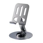 Supporto per telefono cellulare girevole a 360 gradi completamente in metallo, supporto per tablet da tavolo pieghevole (grigio)