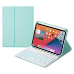 HK006D Quadrato Tasti quadrati STACHACCIA BLUETOOTH Custodia in pelle a colori solido con retroilluminazione colorata e supporto per iPad Mini 6 (Mint Green)