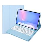 Custodia in pelle per tablet Samsung Galaxy Tab S10 FE+ A820B con tastiera Bluetooth staccabile e slot per penna (blu cielo)