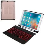 T-201D Tastiera ultrasottile Bluetooth 3.0 staccabile + custodia in pelle di pelle di agnello per iPad Air / Air 2 / iPad Pro da 9,7 pollici, supporto regolazione multi-angolo / retroilluminazione (rosa)