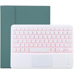 TG-102BCS Tastiera Bluetooth staccabile bianca + custodia protettiva in pelle in microfibra per iPad 10,2 pollici / iPad Air (2019), con touch pad e retroilluminazione, slot per penna e supporto (verde scuro)