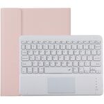 TG-102BC Tastiera Bluetooth staccabile bianca + Custodia protettiva in pelle in microfibra per iPad 10,2 pollici / iPad Air (2019), con touch pad, slot per penna e supporto (rosa)